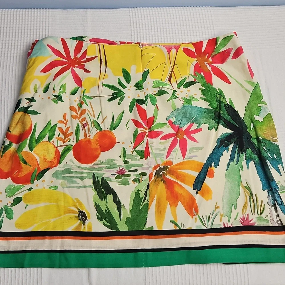 Antonio Melani Linen Blend Tropical Print Skirt With Wrap/Tie‎ Front: Size- 14